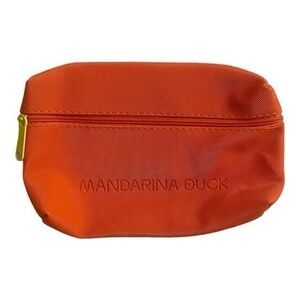 Mandarina Duck Orange Leatherette Toiletry Travel Makeup Bag Excellent Condition